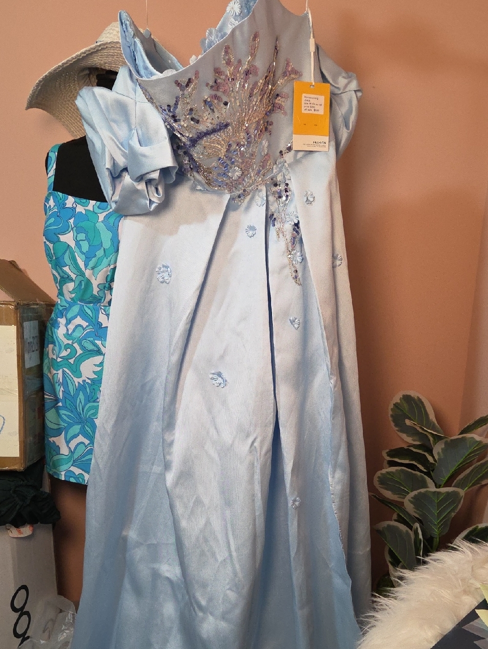 Chic Light Blue Off-Shoulder Prom Dress - Picture 3 of 4